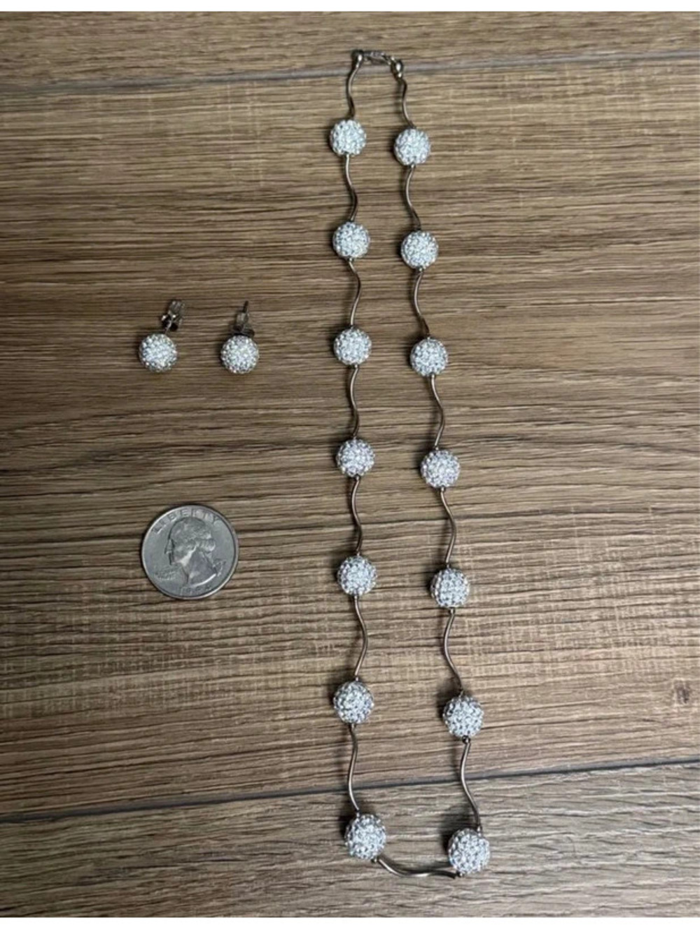 925 Silver Crystal Ball Necklace and Earring Set